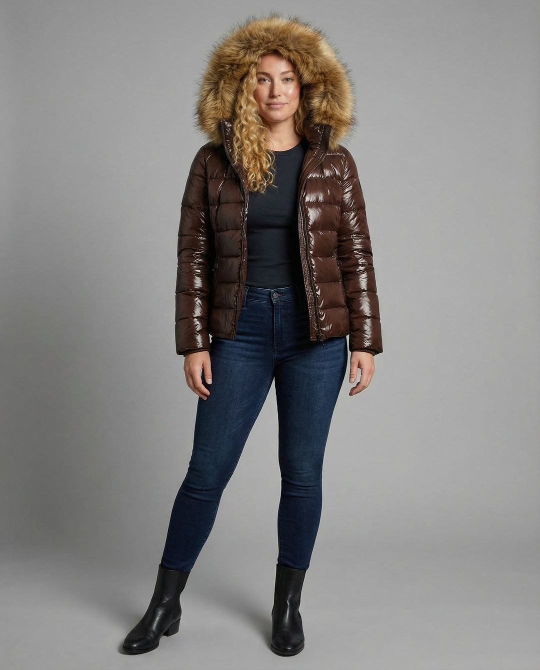 Women's Quilted Jacket Faux Fur Collar