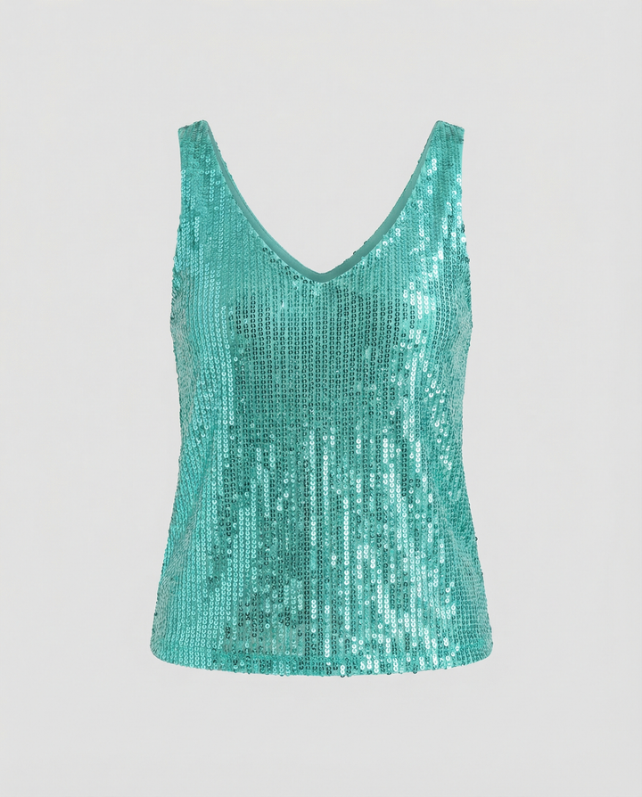 Shiny V-Neck Sequin Top