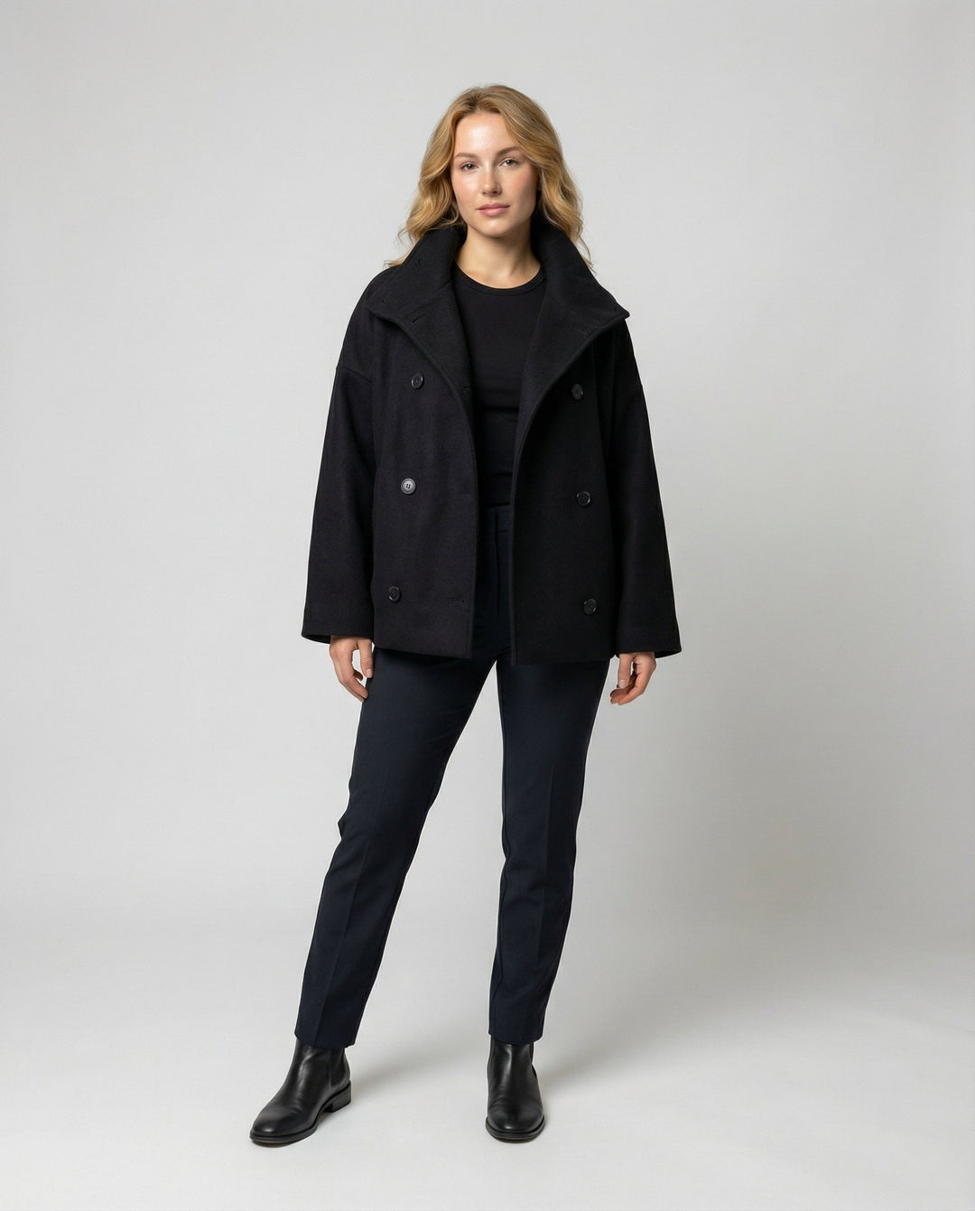 Oversized Wool Coat Women Stand Collar
