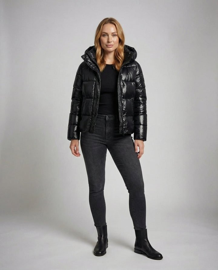 Shiny puffer jacket women
