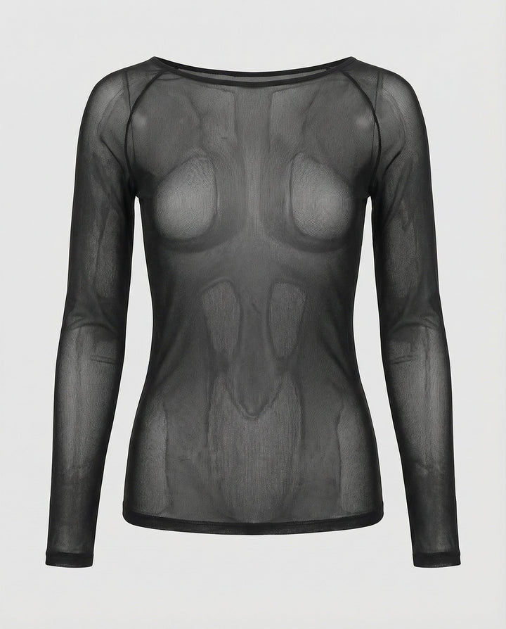 Transparent Mesh Long Sleeve Top